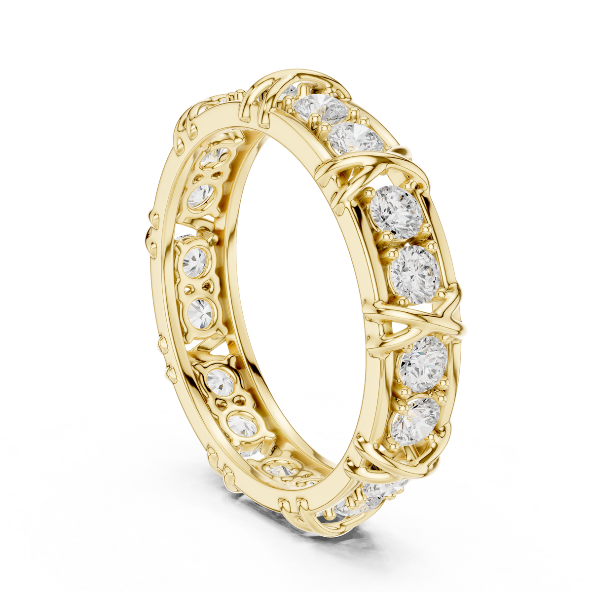 Round Cut Lab Grown Diamond Men's Cross Station Shared Prong Ring - View 2