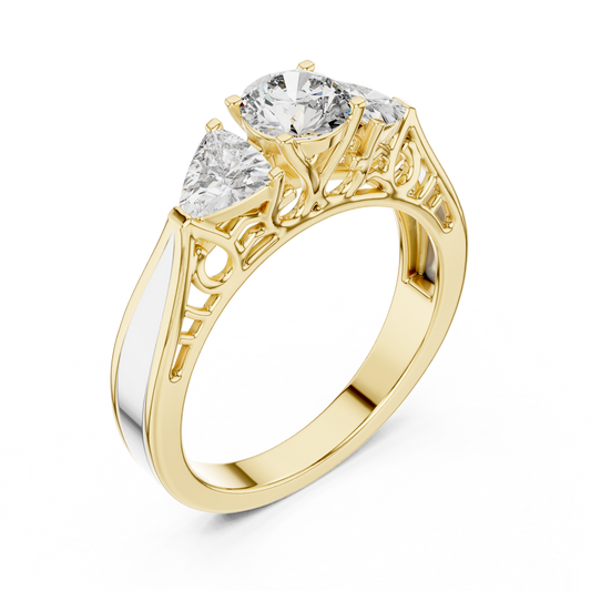 Three Stone Filigree Moissanite Diamond Ring With Trillion Side Stone - View 2