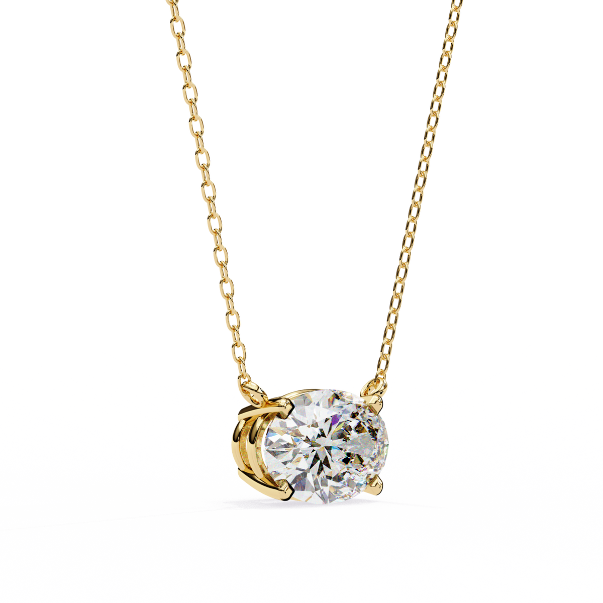 Oval Lab Grown Diamond Solitaire Pendant with Four Prong Side Loops Pendant - View 5