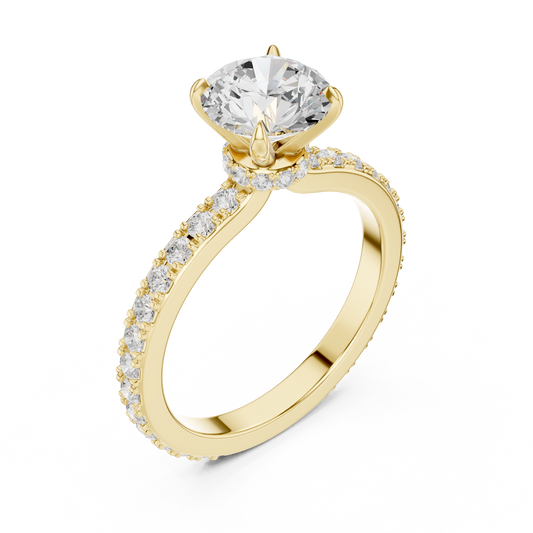 Solitaire Round Lab Diamond Engagement Ring With Pave Band - View 2