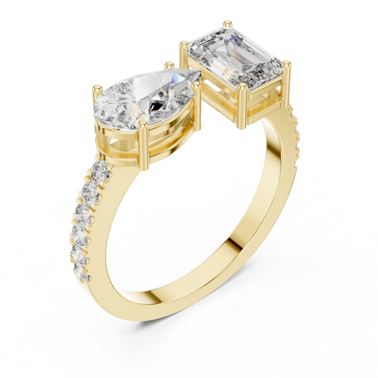 Pear & Emerald Cut Toi et Moi Lab Diamond Engagement Ring - View 2