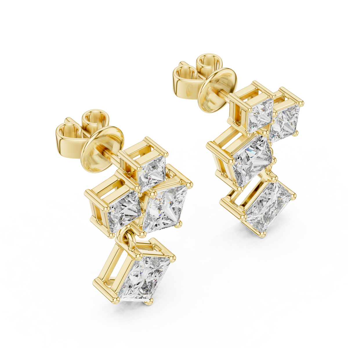 Radiant Prism Princess Cut Moissanite Diamond Drop Earrings With Cluster Accent - View 2