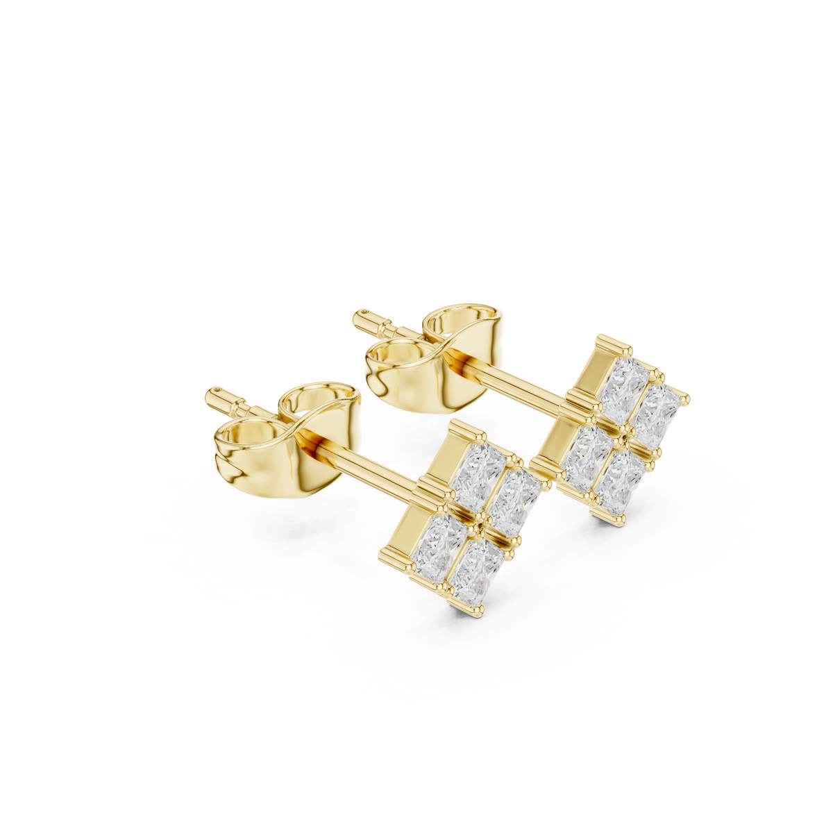 Quad Cluster Moissanite Diamond Earring Four Stone Princess Cut Studs - View 2
