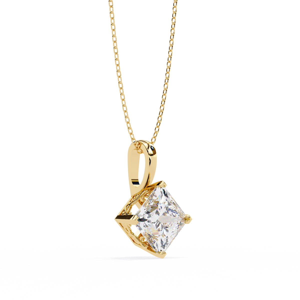 Contemporary Orientated Princess Moissanite Diamond V Prong Pendant - View 5