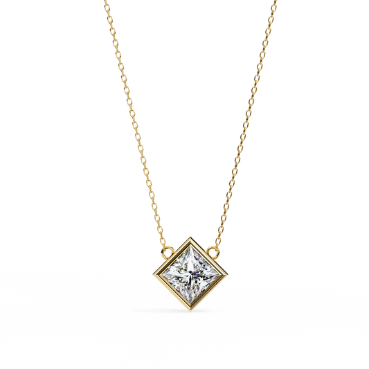 Kite Set Princess Moissanite Diamond Pendant with Full Bezel Setting - View 2