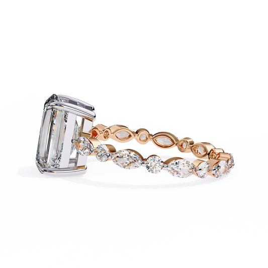 Radiant Cut Moissanite Diamond Engagement Ring With Marquise Diamond - View 2