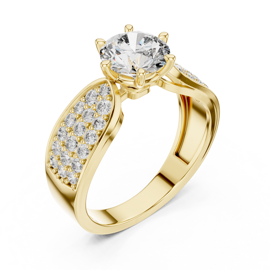 Round Brilliant Lab Grown Diamond Ring With Wide Pave Shoulder Band - View 2