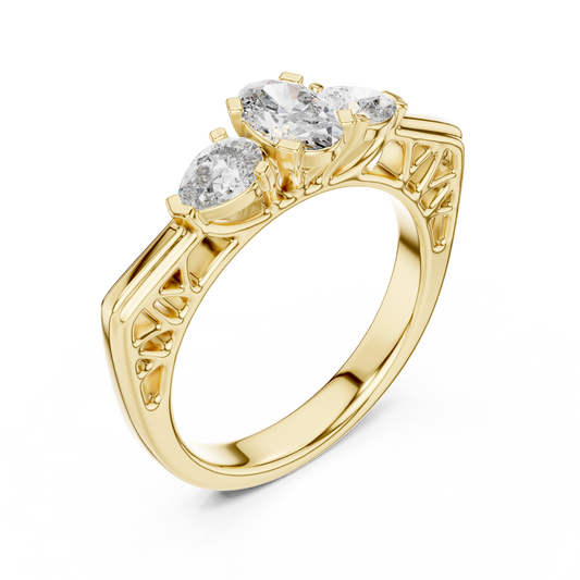Oval Lab Diamond Filigree Ring With Pear Accents - View 2