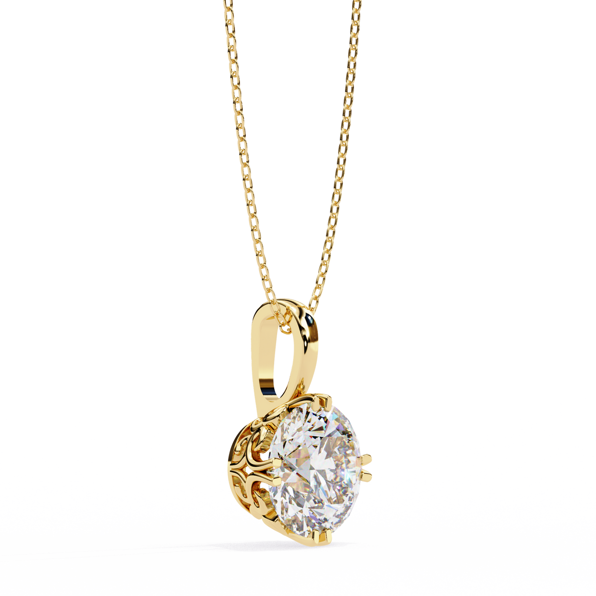 Round Lab Grown Diamond Solitaire Double Prong Pendant - View 5