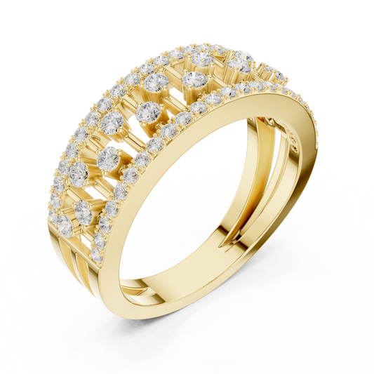 Round Cut Double Row Pave Moissanite Diamond Anniversary Band Ring - View 2