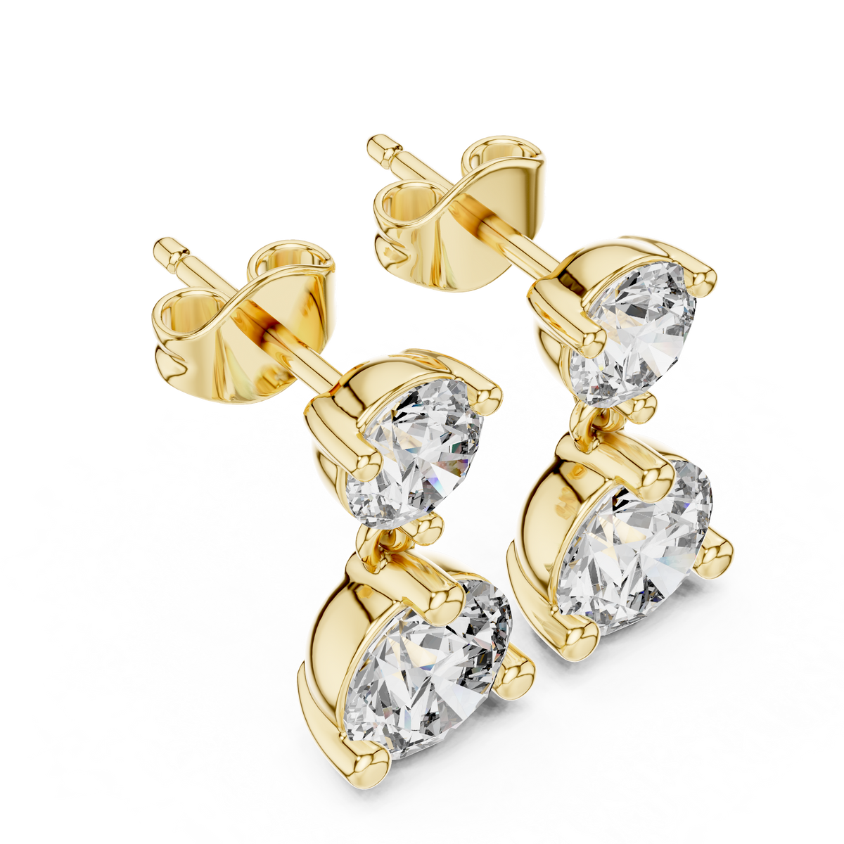 Dual Brilliance Round Lab Diamond Drop Earrings with Graduated Two Stone Design - View 2