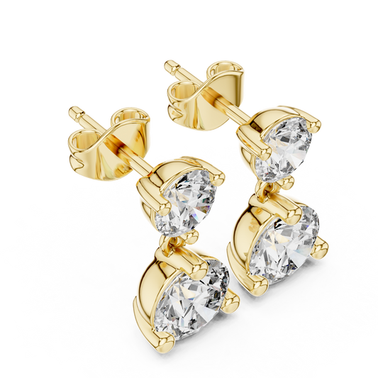 Dual Brilliance Round Lab Diamond Drop Earrings with Graduated Two Stone Design - View 2