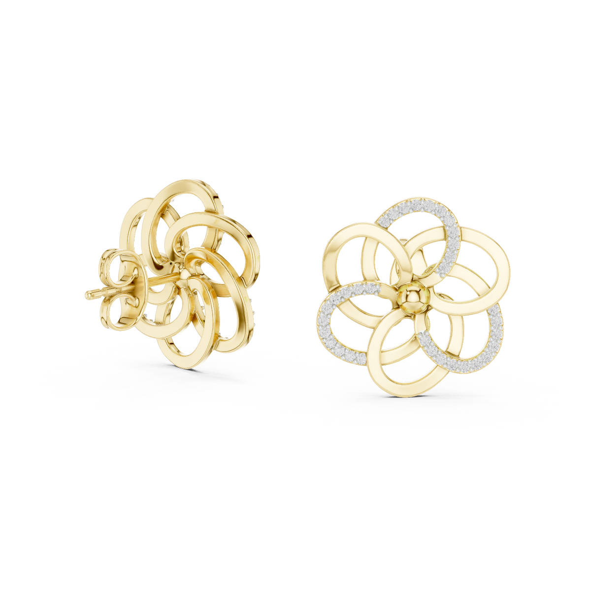 Intertwined Bloom Floral Lab Grown Diamond Stud Earrings with Pavé Accents - View 2