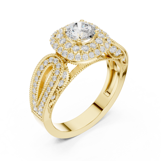 Round Cut Moissanite Diamond Halo Ring with Open Shank Design - View 2