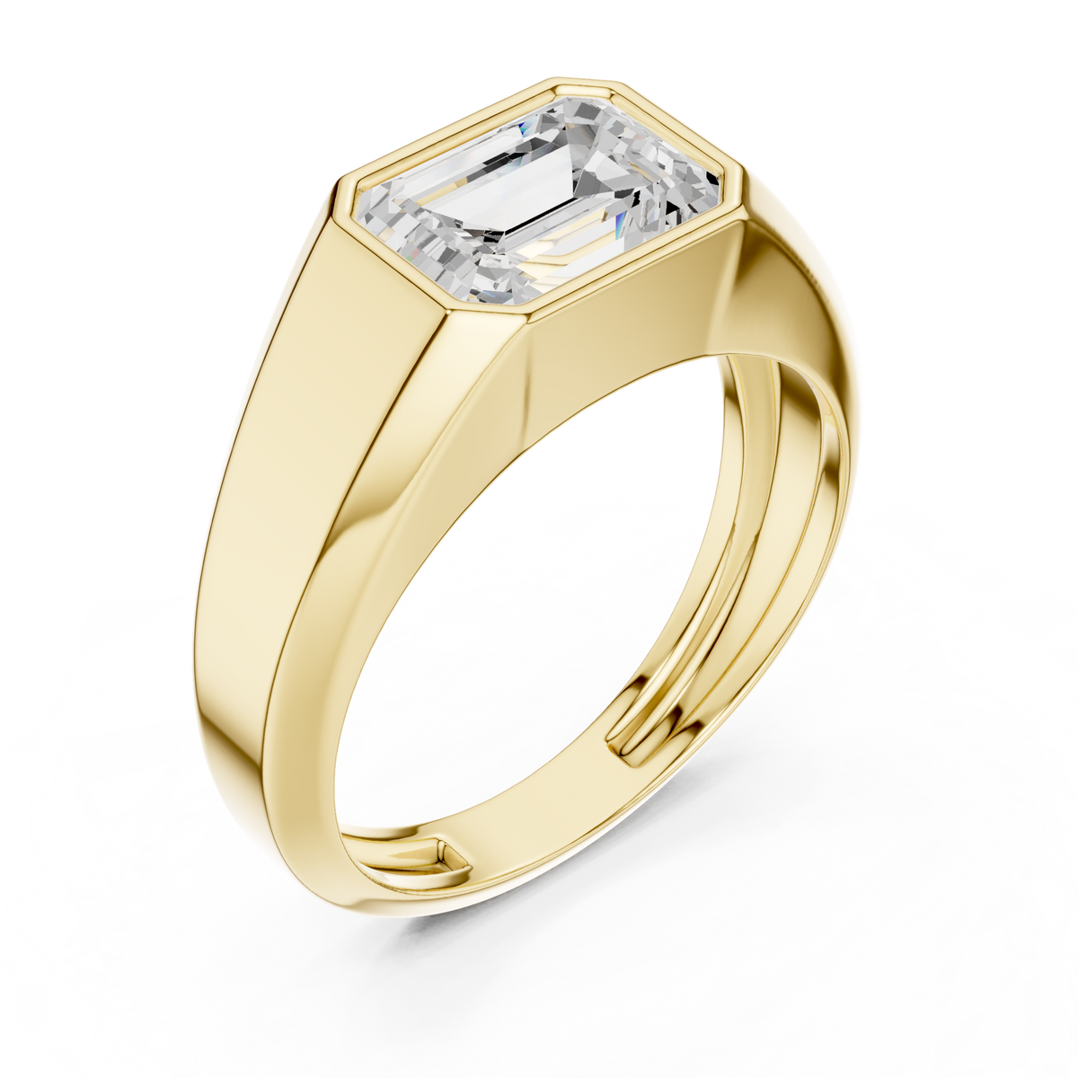 Emerald Cut Moissanite Diamond Men's Heavy Gold Solitaire Statement Ring - View 2