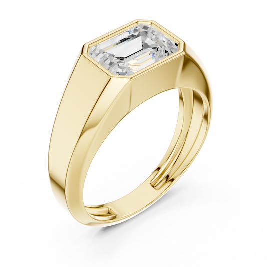 Emerald Cut Lab Grown Diamond Men's Heavy Gold Solitaire Statement Ring - View 2