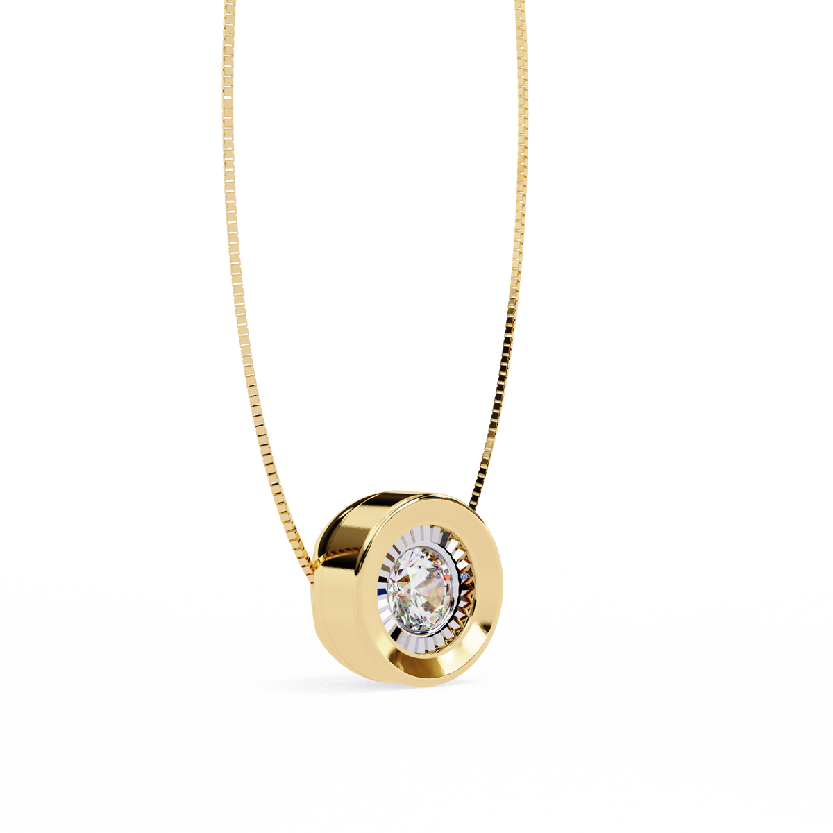 Round Lab Grown Diamond Miracle Plate Bezel Set Circular Pendant - View 5