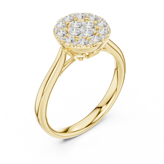 Round Lab Diamond Cluster Ring with Sleek Band - View 2