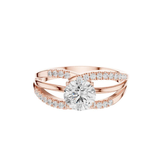 Split Shank Round Brilliant Cut Moissanite Diamond With Pave Band - View 2