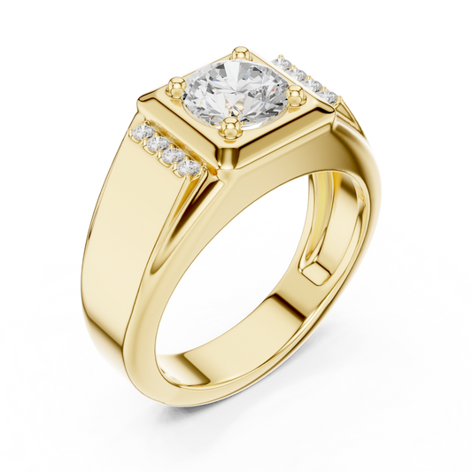 Round Cut Moissanite Diamond Men's Side Channel Accent Gold Band - View 2