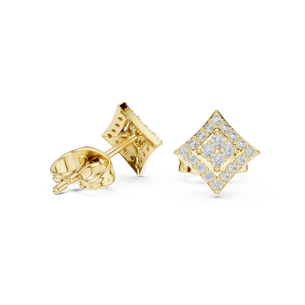 Luxurious Square Round Lab Diamond Stud Earrings with Multi Stone Brilliance - View 2