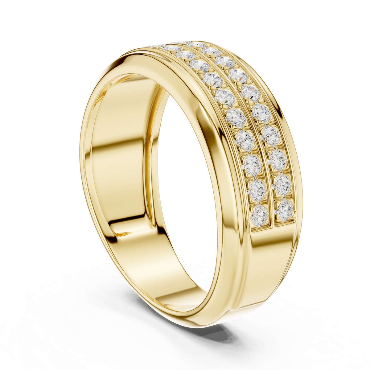 Round Cut Moissanite Diamond Men's Two Row Eternity Wedding Band - View 5