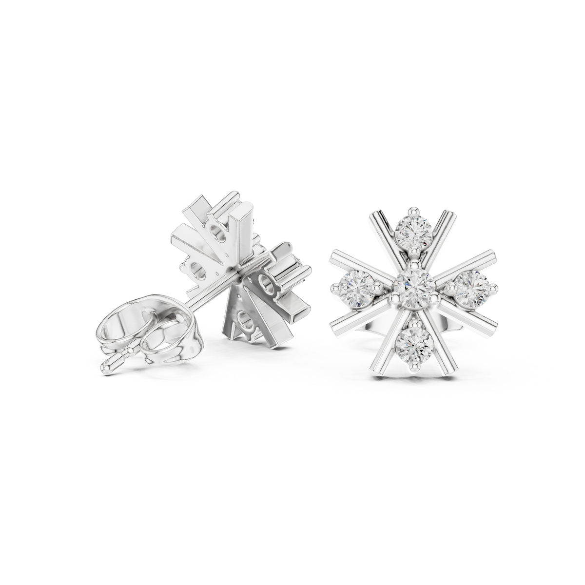 Starburst Sunburst Spoke Round Moissanite Diamond Geometric Cluster Stud Earring - View 9