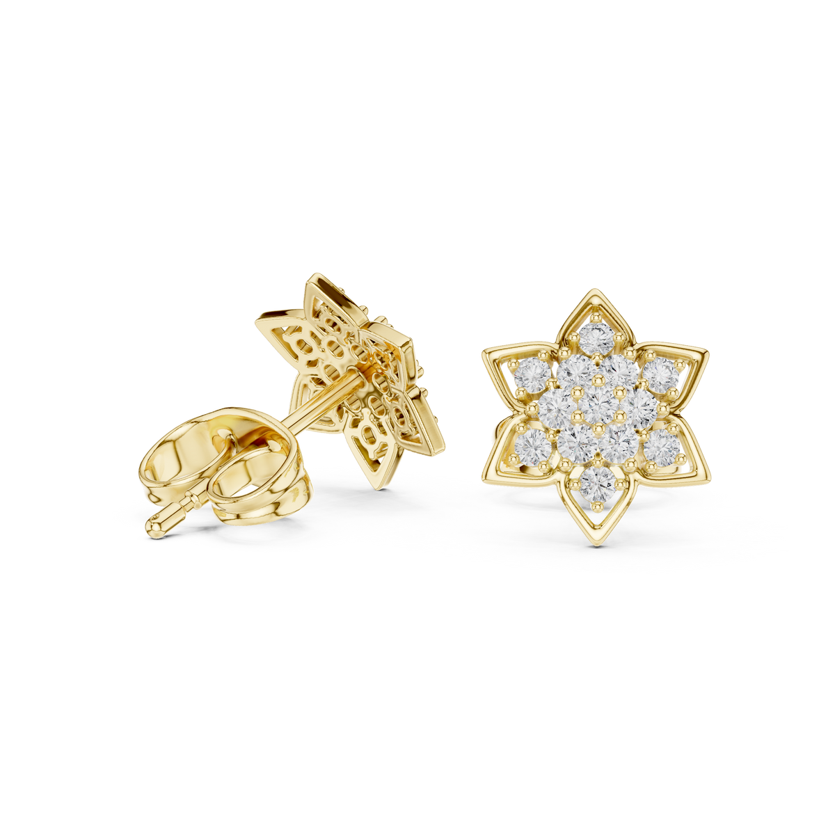 Star Shaped Cluster Stud Earrings with Round Lab Diamonds - View 5