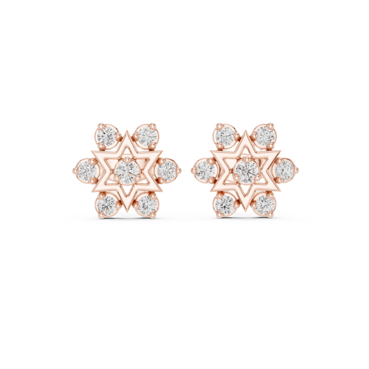 Cluster Round Lab Diamond Star Motif Studs Earring - View 2