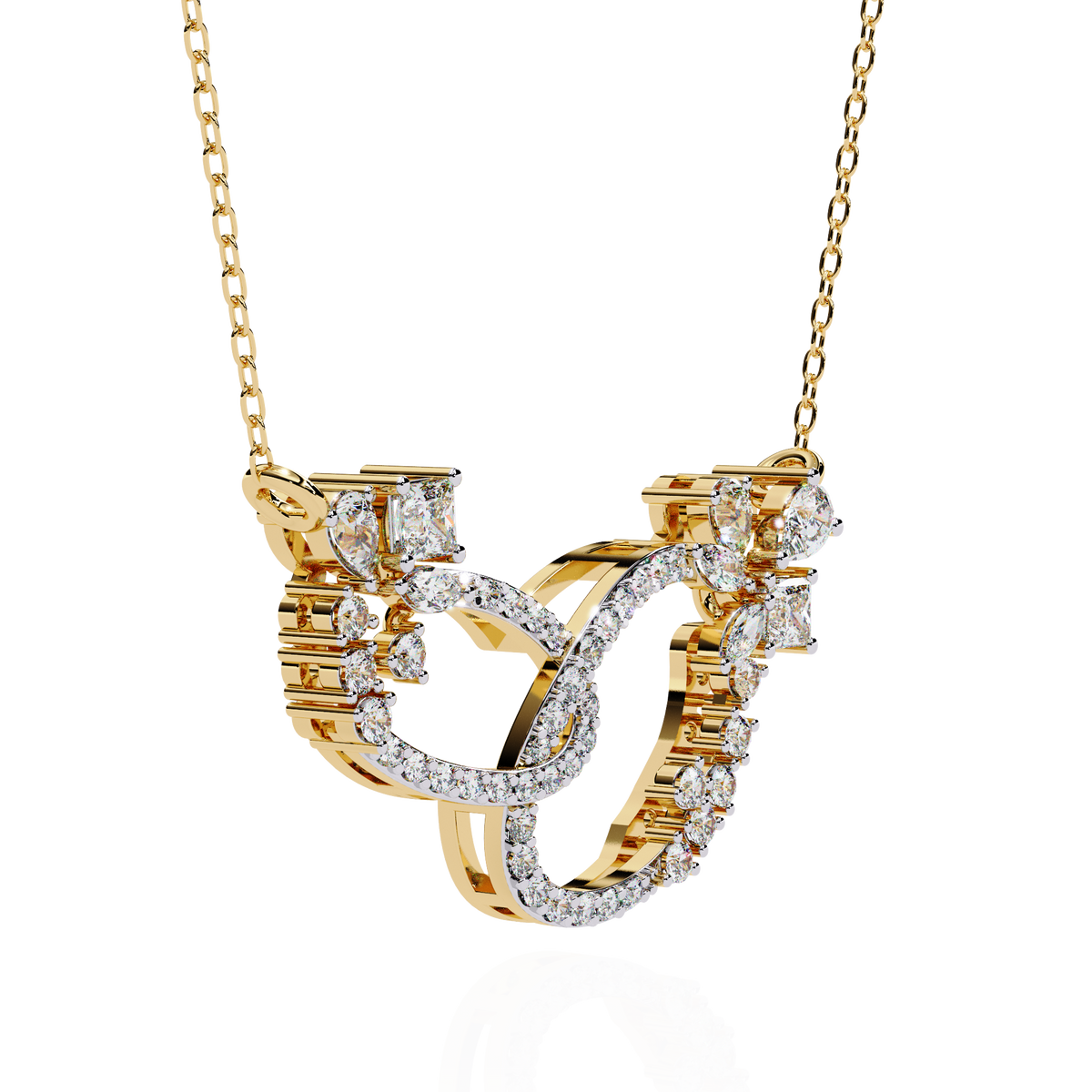Interlocking Oval Mixed Diamond Lab Grown Cluster Necklace - View 7