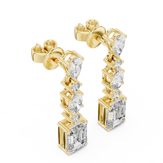 Regal Lineage Emerald Cut Moissanite Diamond Drop Earrings with Pear & Oval Accents - View 2