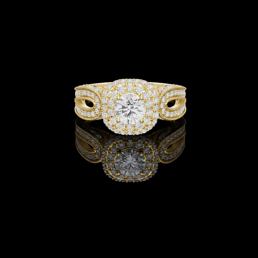 Round Cut Moissanite Diamond Halo Ring with Open Shank Design