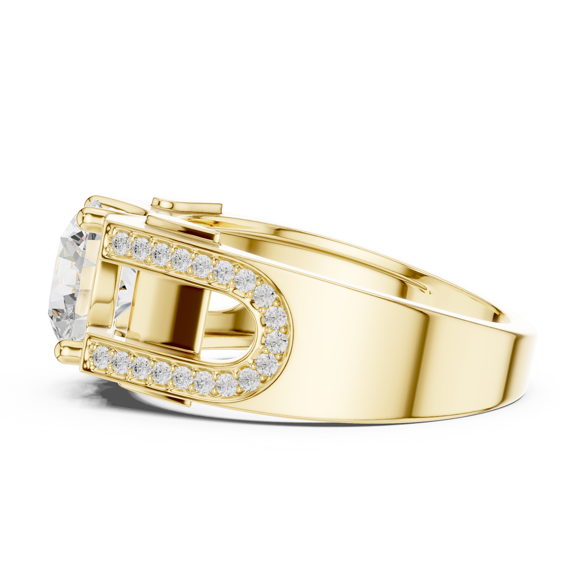 Round Cut Lab Grown Diamond Men's Large Solitaire Gold Signet Ring - View 8
