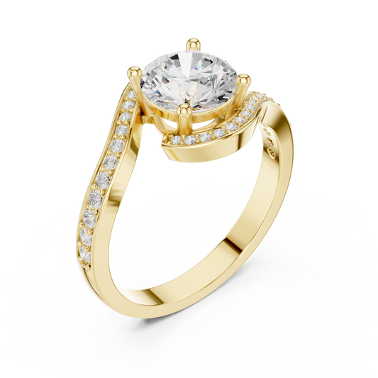 Swirl Design Brilliant Round Moissanite Diamond Ring with Halo Accent - View 2