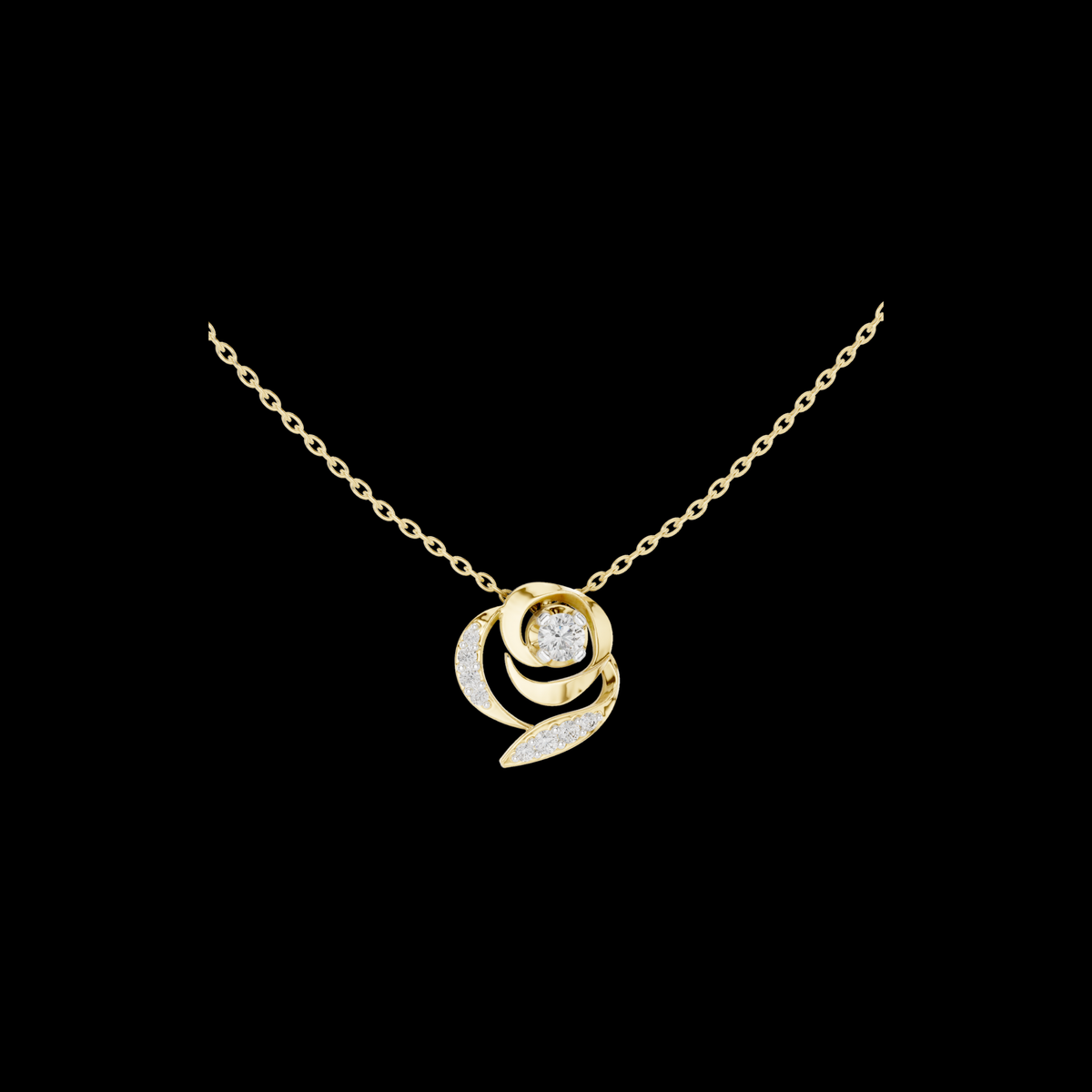 Abstract Swirl Petal Layering Pendant with Round Lab Grown Diamond