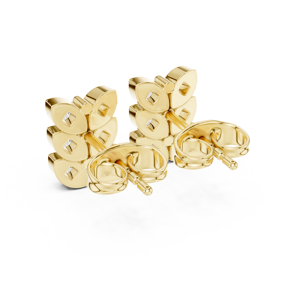 Butterfly Round Lab Diamond Stud Earrings with Triple Row Brilliant Design - View 8
