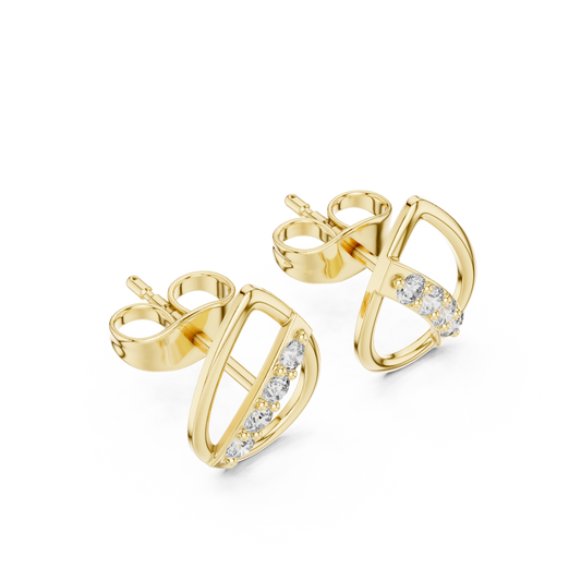 Modern Teardrop Round Lab Diamond Stud Earrings with Brilliant Cut Accents - View 2