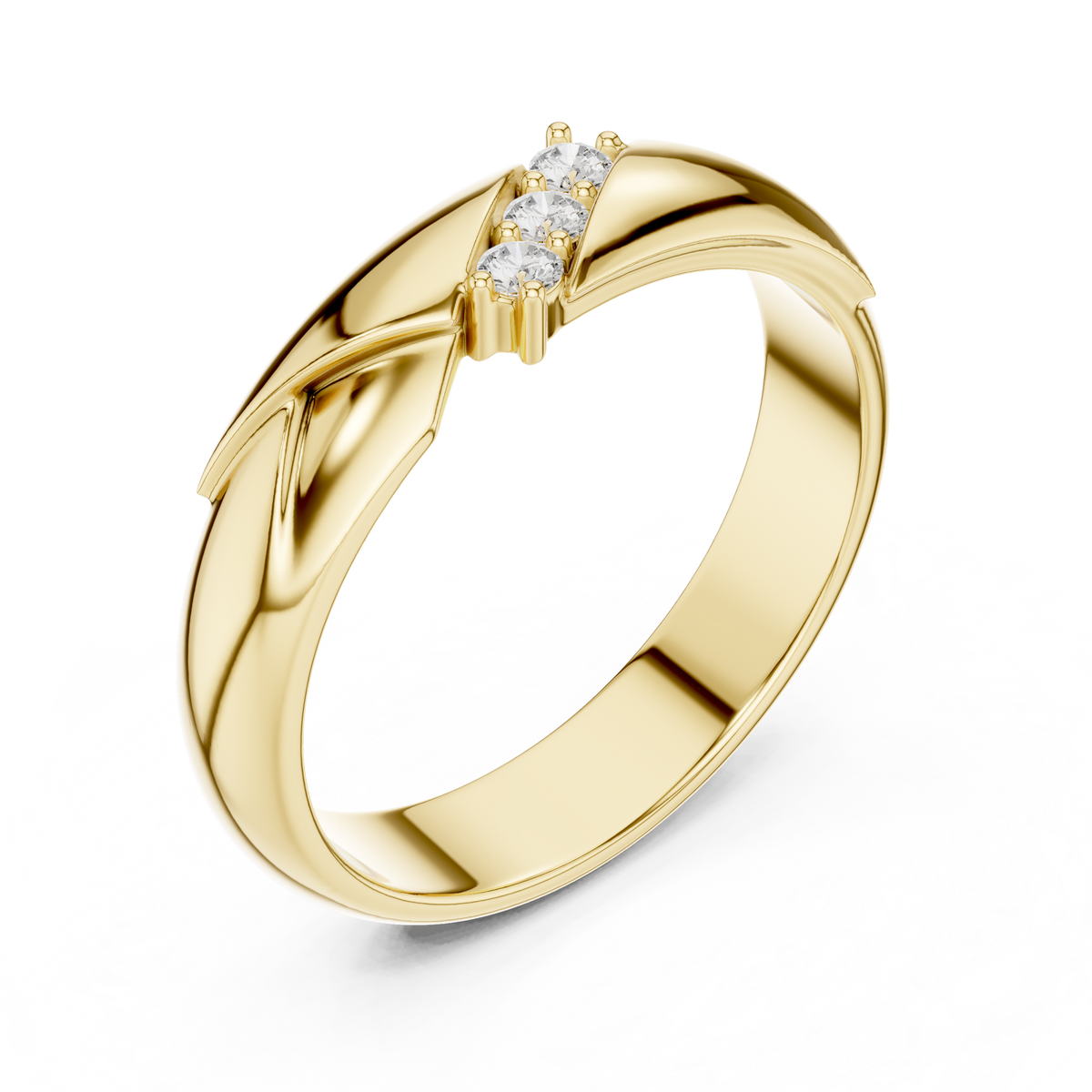 Round Cut Lab Grown Diamond Men's Three Stone Diagonal Wedding Band - View 2