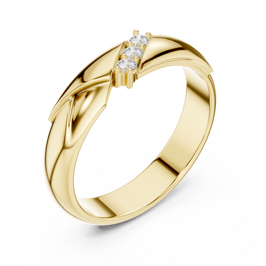 Round Cut Moissanite Diamond Men's Three Stone Diagonal Wedding Band - View 2