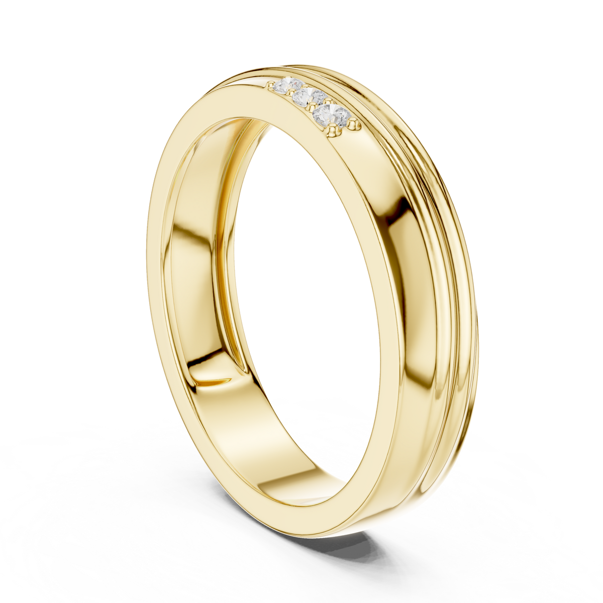 Round Cut Lab Grown Diamond Men's 3 Stone Off Center Accent Band - View 5