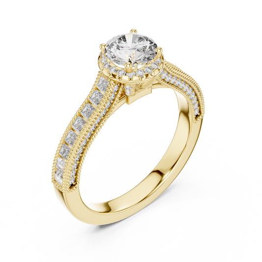 Round Cut Lab Diamond Ring Baguette Side Stones Cathedral Solitaire - View 2
