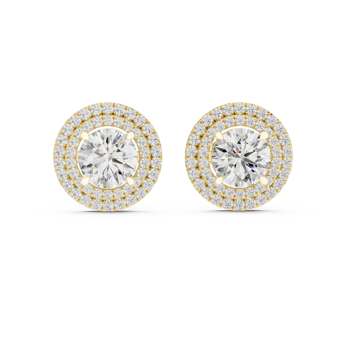 Radiant Aura Round Moissanite Diamond Stud Earrings with Double Halo Setting - View 8