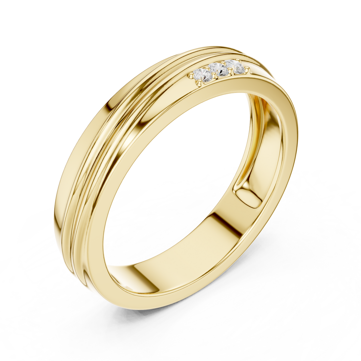 Round Cut Lab Grown Diamond Men's 3 Stone Off Center Accent Band - View 2