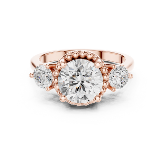 Round Three Stone Filigree Moissanite Diamond Ring For Her - View 2
