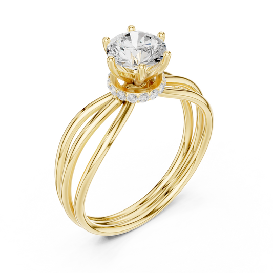 Triple Row Round Lab Diamond Solitaire Engagement Ring - View 2