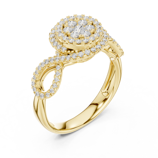 Round Cut Halo Moissanite Twist Shank Ring - View 2