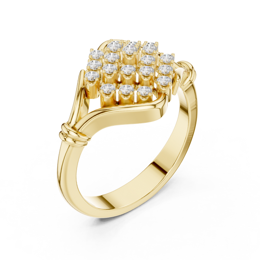 Round Cut Lab Diamond Ring Elegant Wave Framed Design - View 2