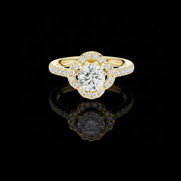 Round Brilliant Floral Halo Lab Grown Diamond Ring for Women