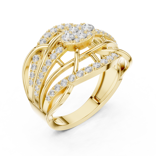Round Moissanite Diamond Multi Row Wave Pave Band Anniversary Ring - View 2