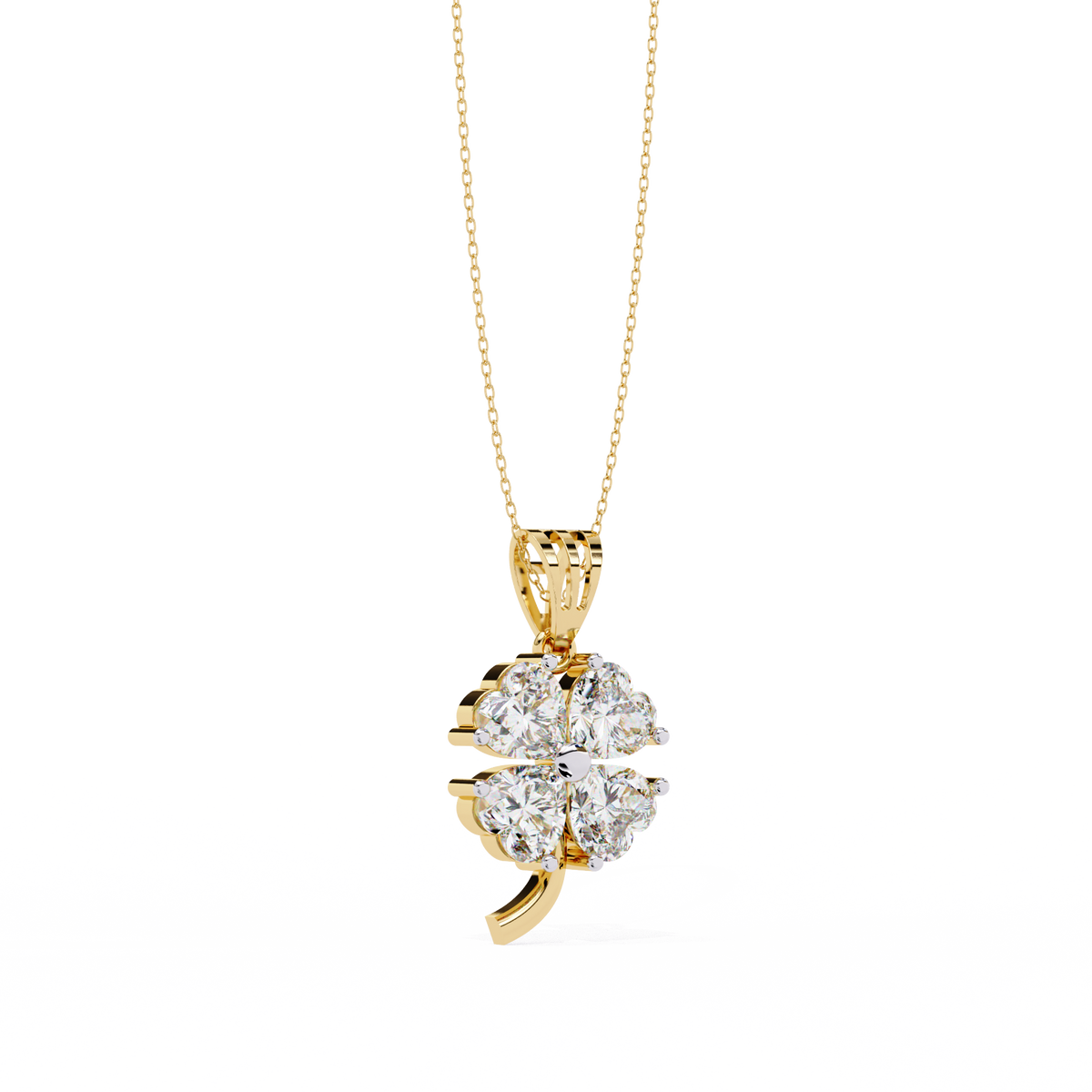 Floral Motif Lucky Charm Pendant with Heart Moissanite Diamond - View 4